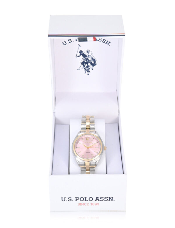 LADIES TWO TONE SILVER AND GOLD WATCH WITH PINK FACE