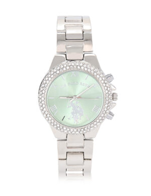 USC407431.jpg LADIES EMBELLISHED SILVER LINK WATCH WITH MINT FACE